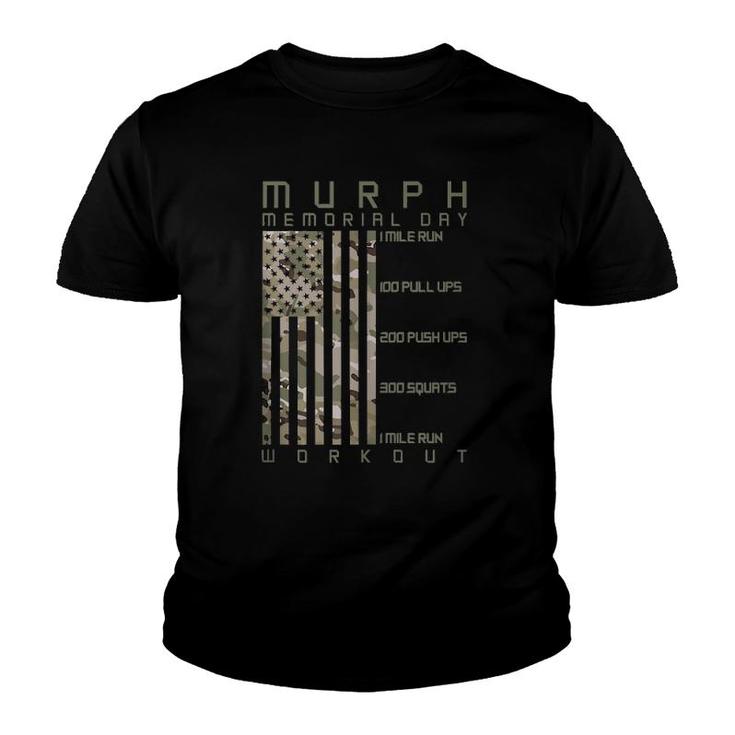 Murph Memorial Day Workout Wod Cam Multi Camo Flag Vertical  Youth T-shirt