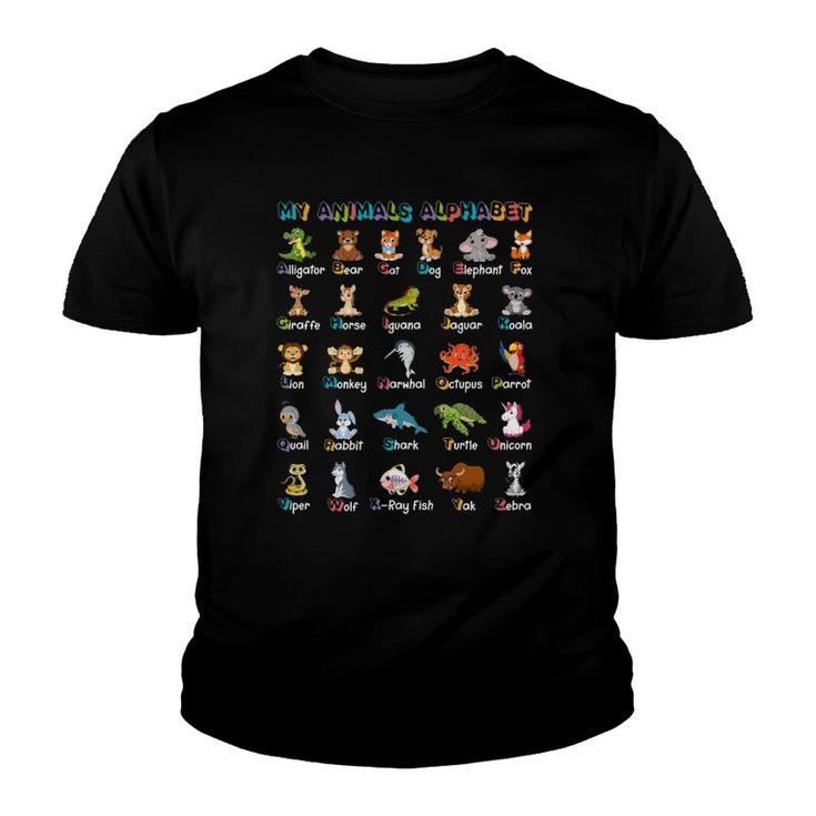 My Animals Alphabet A-Z Abc Learning Graphic Alphabet Youth T-shirt