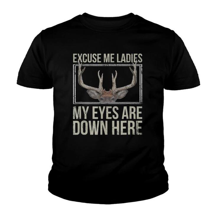 My Eyes Are Down Here Funny Whitetail Buck Rack Youth T-shirt