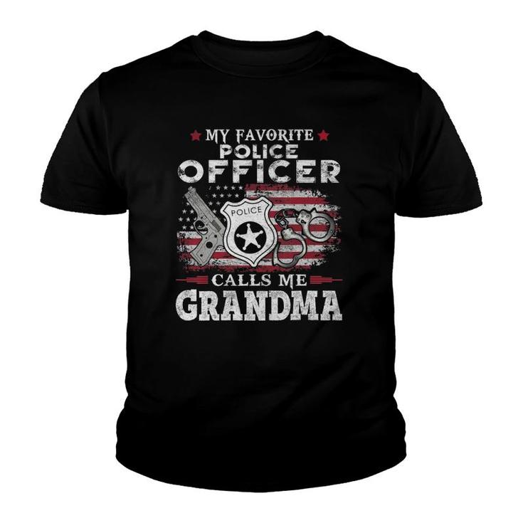 My Favorite Police Officer Calls Me Grandma Usa Flag Mother Youth T-shirt