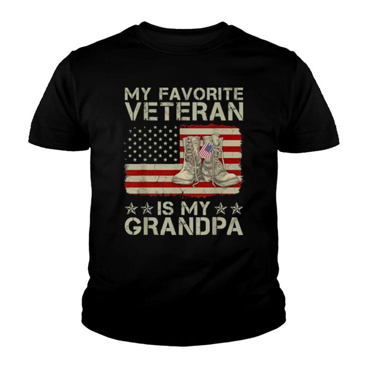 My Favorite Veteran Is My Grandpa Combat Boots American Flag  Youth T-shirt