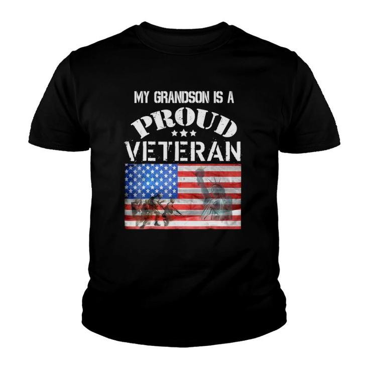 My Grandson Is A Proud Veteran American Flag Soldiers Tee Youth T-shirt
