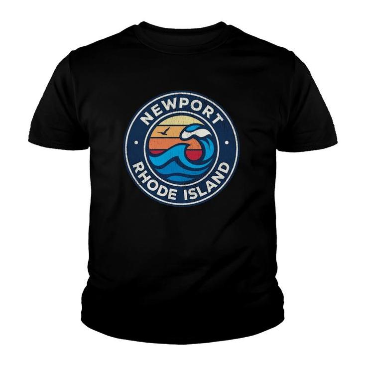 Newport Rhode Island Ri Vintage Nautical Waves Design Youth T-shirt