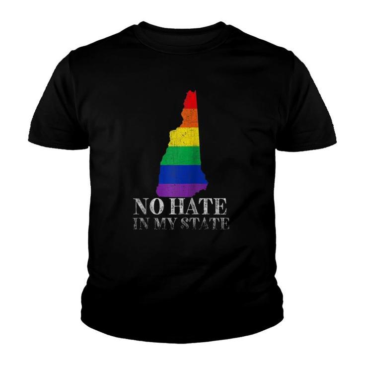 No Hate In My State New Hampshire Lgbt Pride Rainbow Gift Raglan Baseball Tee Youth T-shirt