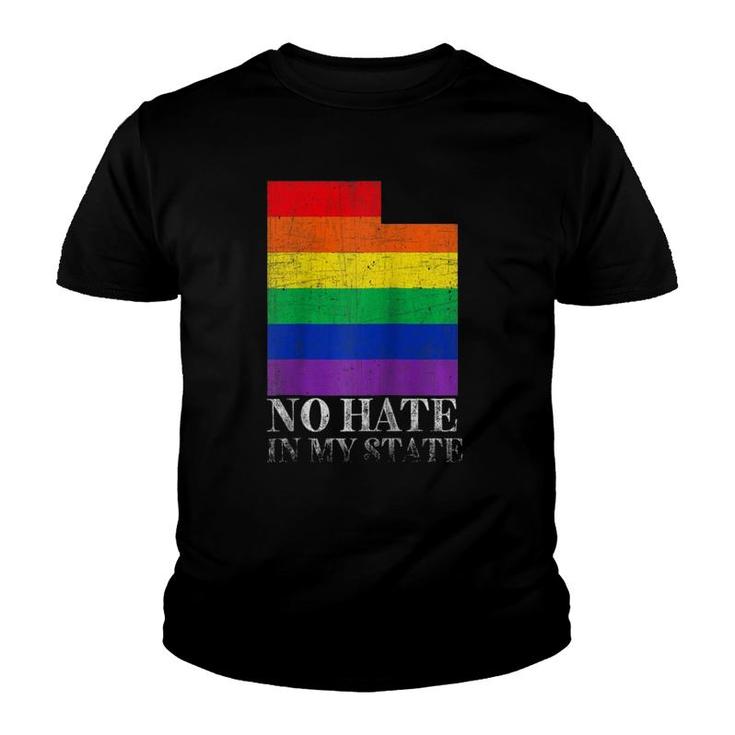 No Hate In My State Utah Map Lgbt Pride Rainbow Flag Gift Raglan Baseball Tee Youth T-shirt