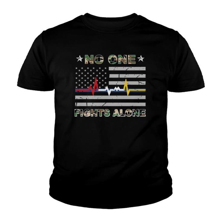 No One Fights Alone Usa Flag Military Police Nurse Youth T-shirt