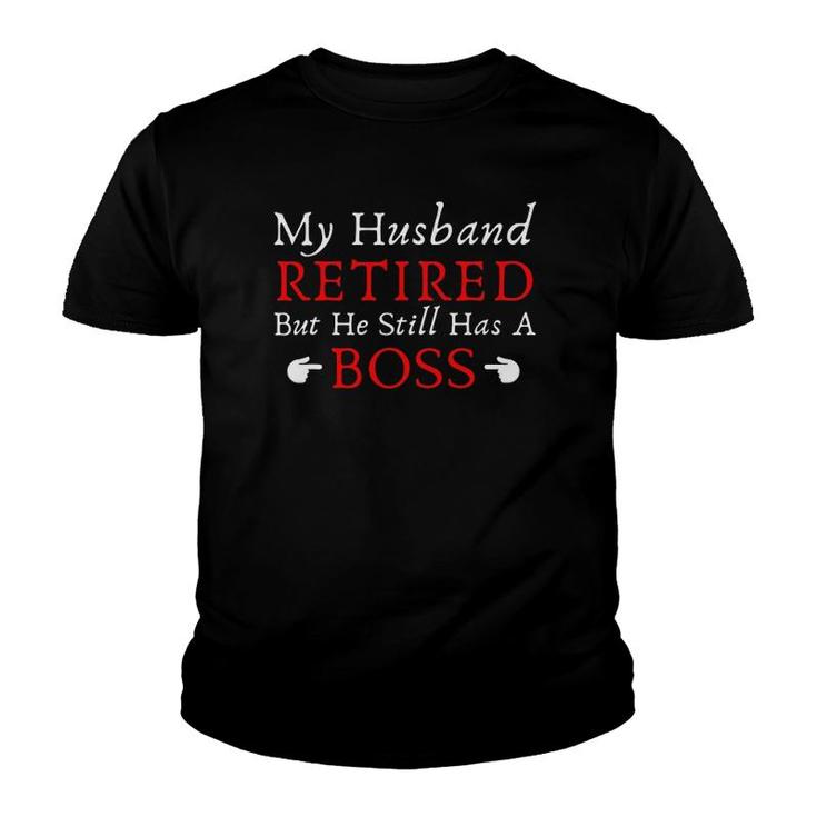 Novelty My Husband Retired Veteran's Wife Pun Youth T-shirt