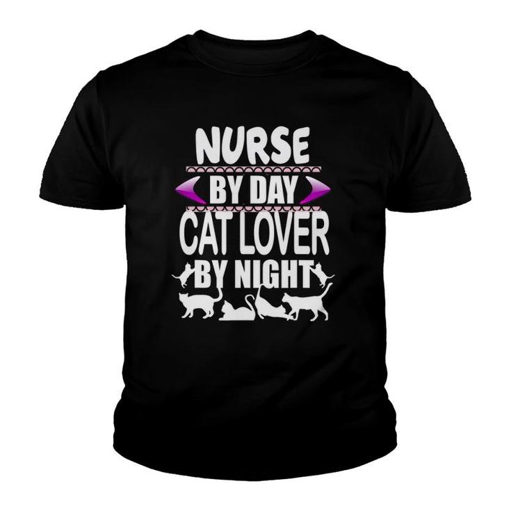Nurse By Day Cat Lover By Night Youth T-shirt
