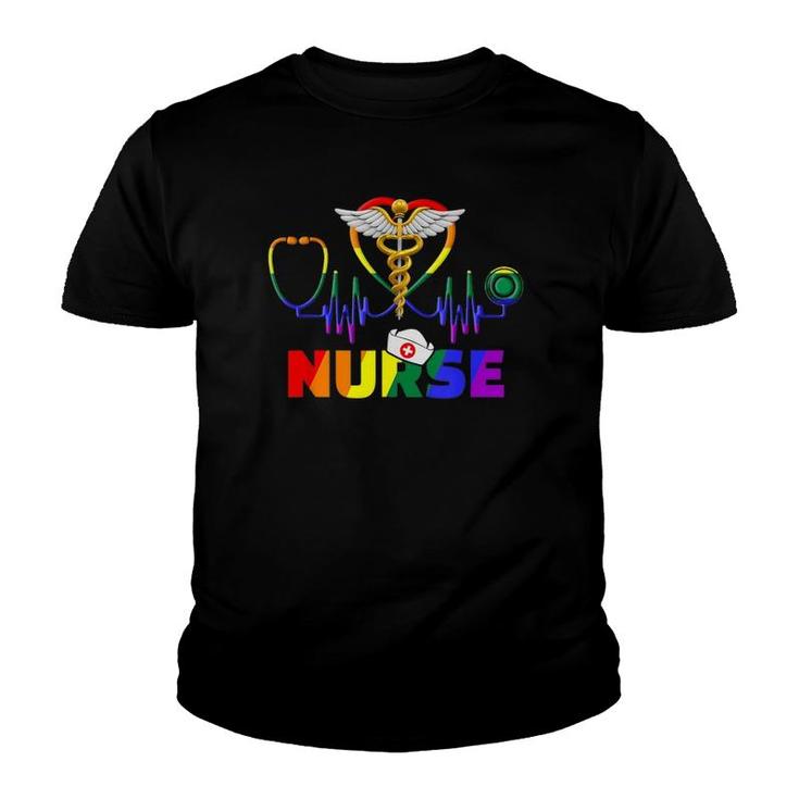 Nurse Lgbtq Gay Pride Rainbow Flag Registered Nursing Rn Youth T-shirt