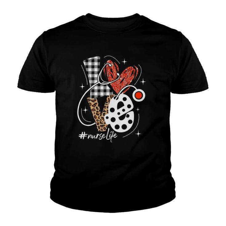 Nurse Life Rn Lpn Cna Healthcare Cheetah Heart Leopard Funny Youth T-shirt