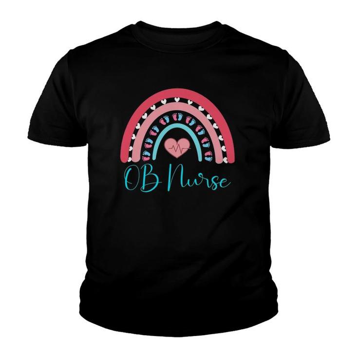 Ob Nurse Rainbow Heart Baby Labor Delivery Obstetrics Gyn Youth T-shirt