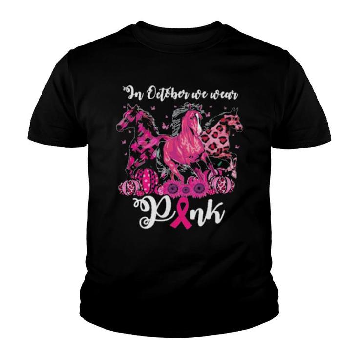 Official Three Horses In October We Wear Pink Youth T-shirt