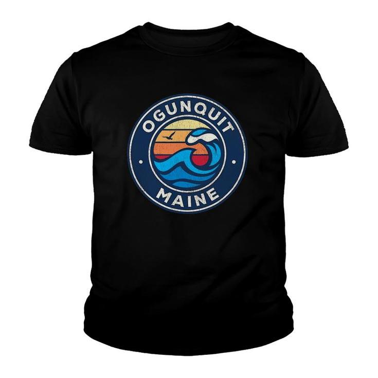 Ogunquit Maine Me Vintage Nautical Waves Design Youth T-shirt