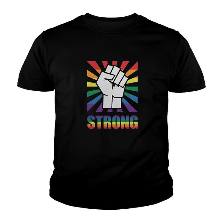 Old Glory Lgbt Gay Pride Strong Raised Fist Youth T-shirt
