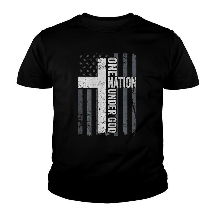 One Nation Under God Christian Worship Cross Flag On Back Youth T-shirt