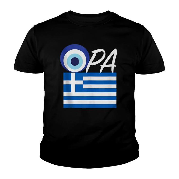 Opa Greek Pride Souvenir Gift Greece Flag Evil Eye Youth T-shirt