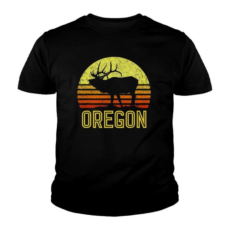 Oregon Elk Hunter Dad Vintage Retro Sun Bow Hunting Gift Youth T-shirt