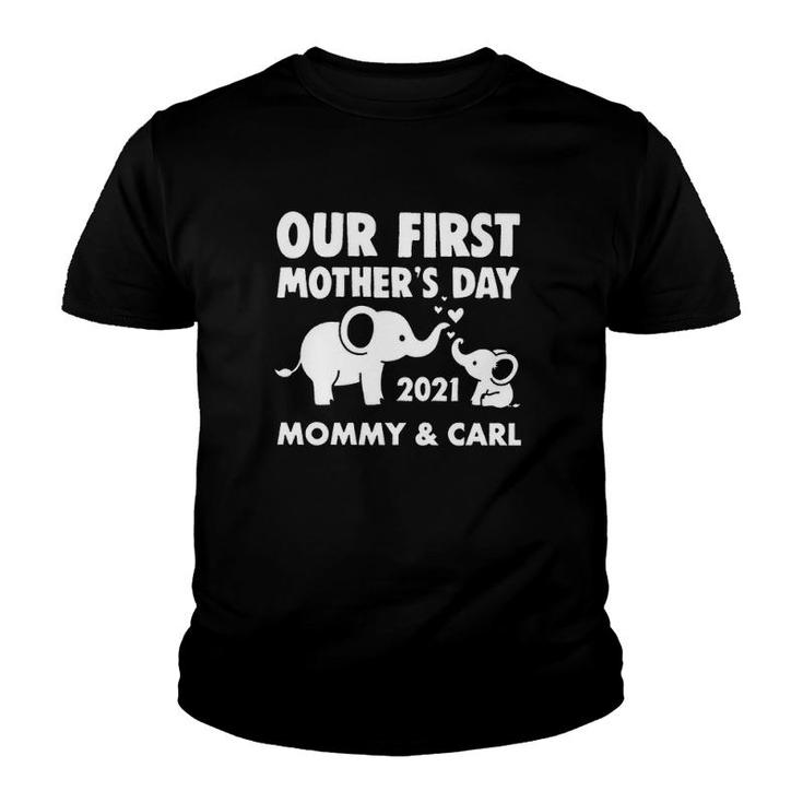 Our First Mother's Day 2021 Mommy & Carl Cute Elephants Personalized Youth T-shirt