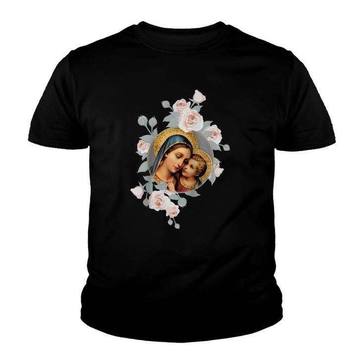 Our Lady Of Good Remedy Blessed Mother Mary Art Catholic Raglan Baseball Tee Youth T-shirt