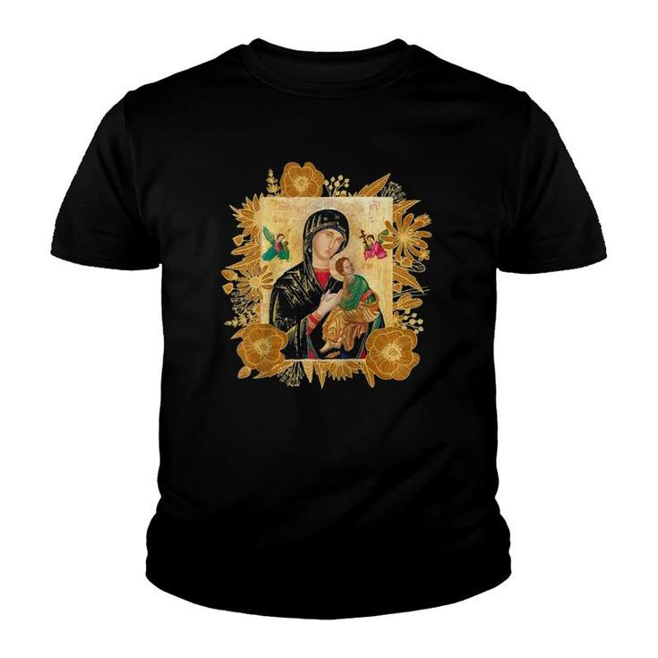 Our Lady Of Perpetual Help Blessed Mother Mary Catholic Icon Raglan Baseball Youth T-shirt
