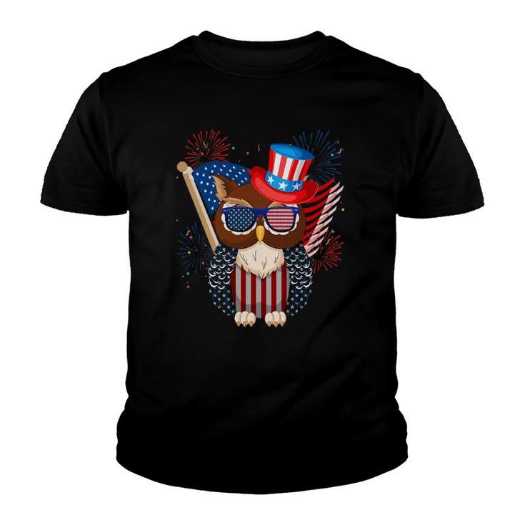 Owl American Flag 4Th Of July Independence Day Owl Lovers Youth T-shirt