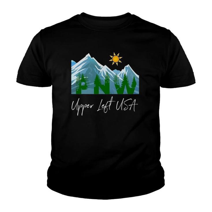 Pacific Northwest Pnw Pine Trees Mountains Upper Left Usa Youth T-shirt