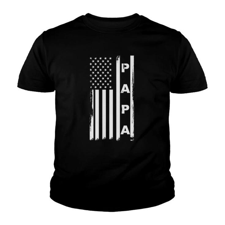 Papa American Flag Fathers Day Dad And Grandpa Youth T-shirt
