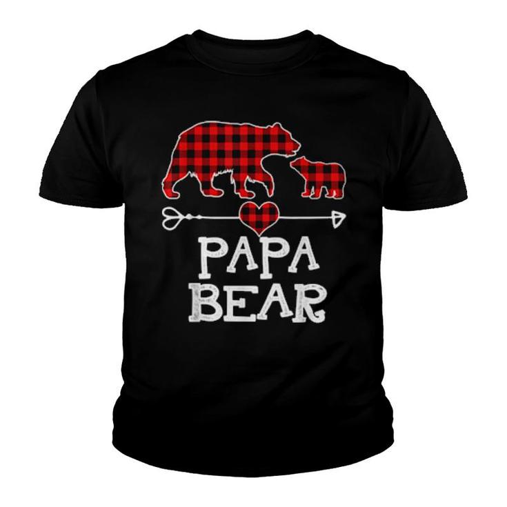 Papa Bear Christmas Pajama Red Plaid Buffalo Family  Youth T-shirt