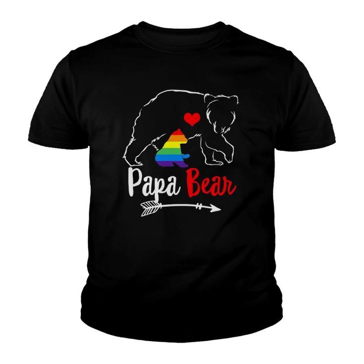 Papa Bear Proud Dad Daddy Ally Lgbtq Rainbow Flag Human Youth T-shirt