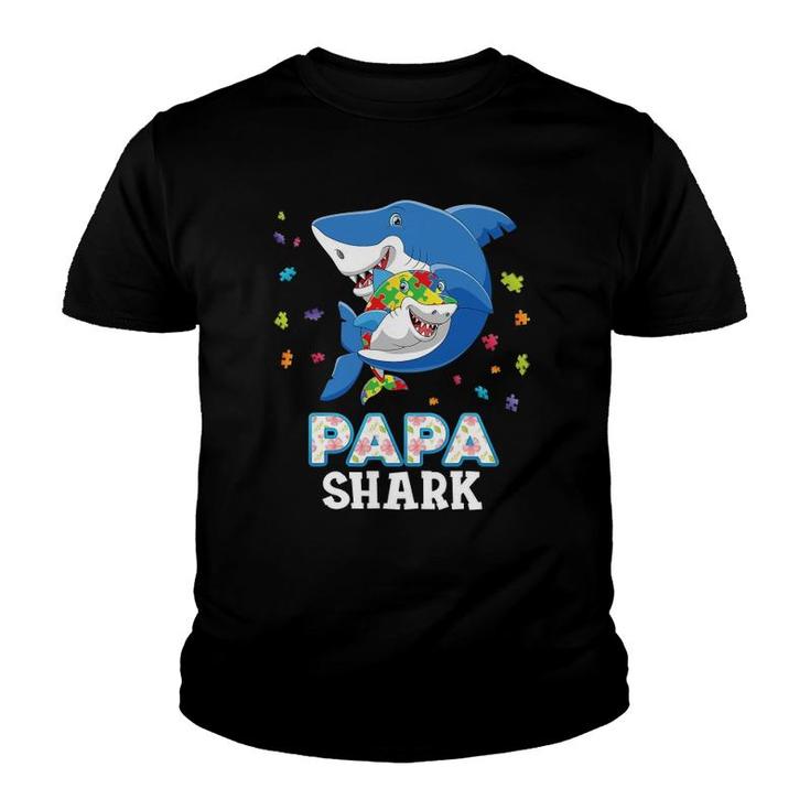 Papa Shark Autism Awareness Rainbow Puzzle Matching Do Youth T-shirt