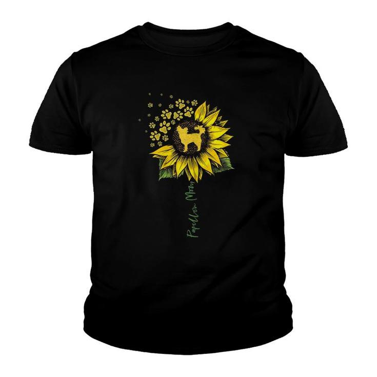 Papillon Mom Sunflower Papillon Lover Gifts Dog Mom Mama Youth T-shirt