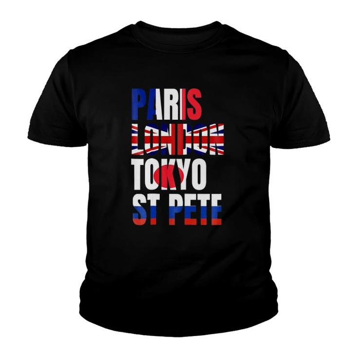 Paris London Tokyo St Pete Flags Youth T-shirt