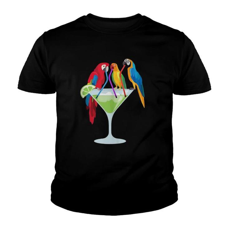 Parrots Drinking Margarita Tropical Vacation Hawaiian Birds Youth T-shirt