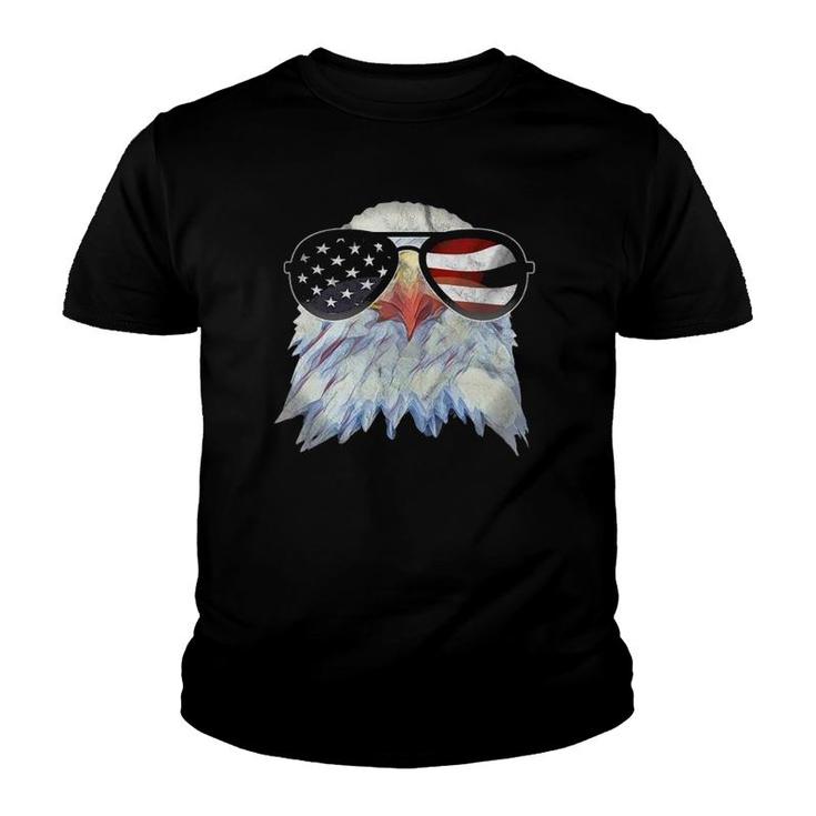 Patriotic Bald Eagle 4Th Of July America Usa Flag Sunglasses Youth T-shirt
