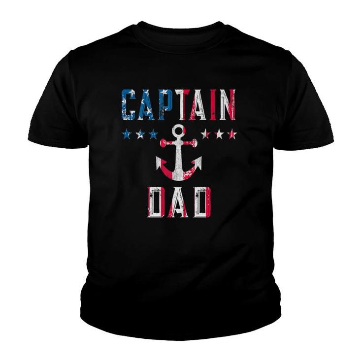 Patriotic Captain Dad American Flag Boat Owner 4Th Of July Youth T-shirt