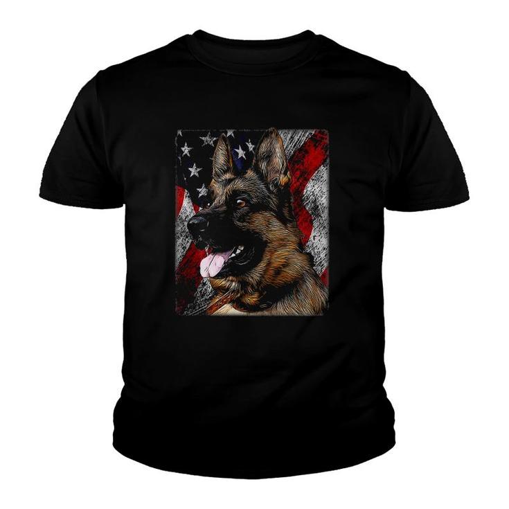 Patriotic German Shepherd - Shephard American Flag Puppy Dog Youth T-shirt