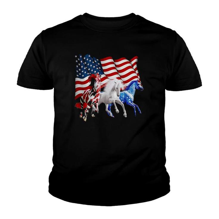 Patriotic Us Flag 4Th Of July Horse Lovers Youth T-shirt