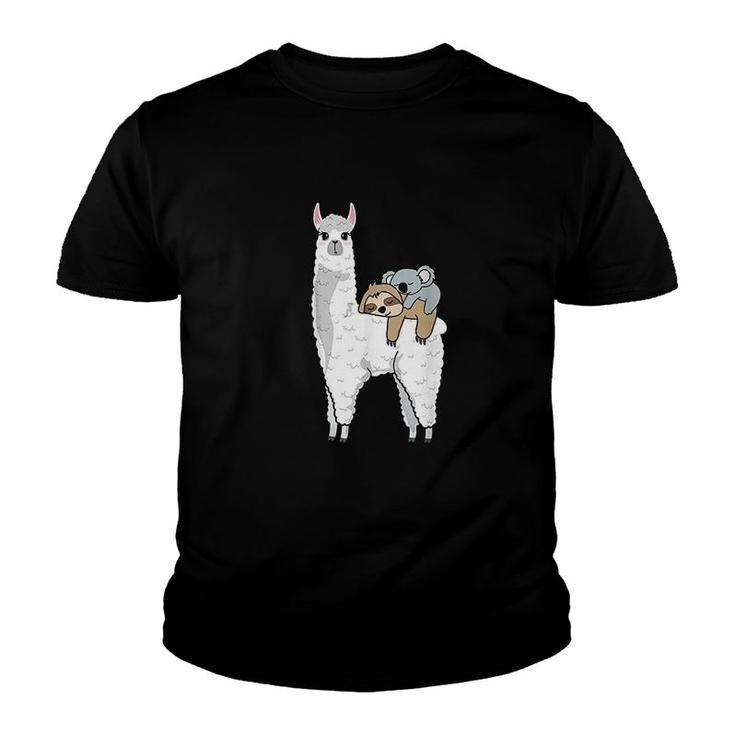 Patronus Sloth And Koala On Llama Alpaca Youth T-shirt