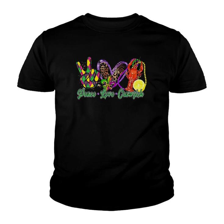 Peace Love Crawfish Beads Mardi Gras Funny Carnival Youth T-shirt