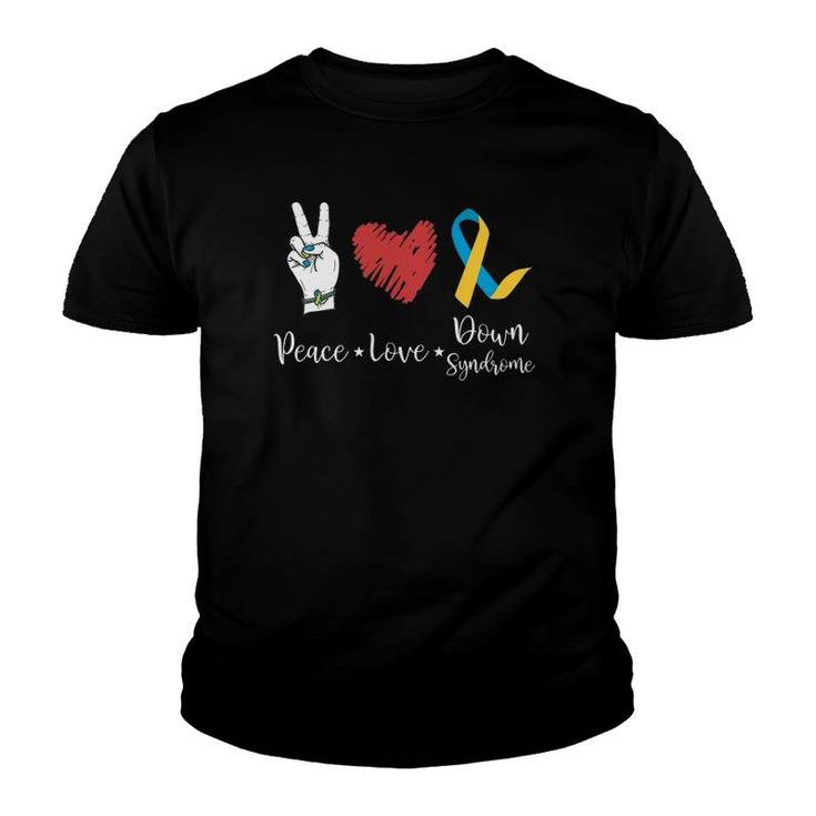 Peace Love Down Syndrome Awareness Ribbon Gifts Youth T-shirt