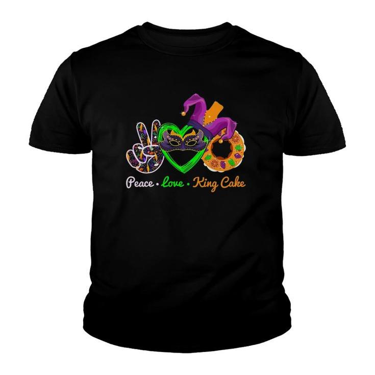 Peace Love King Cake Mardi Gras Carnival Costume Purple Youth T-shirt