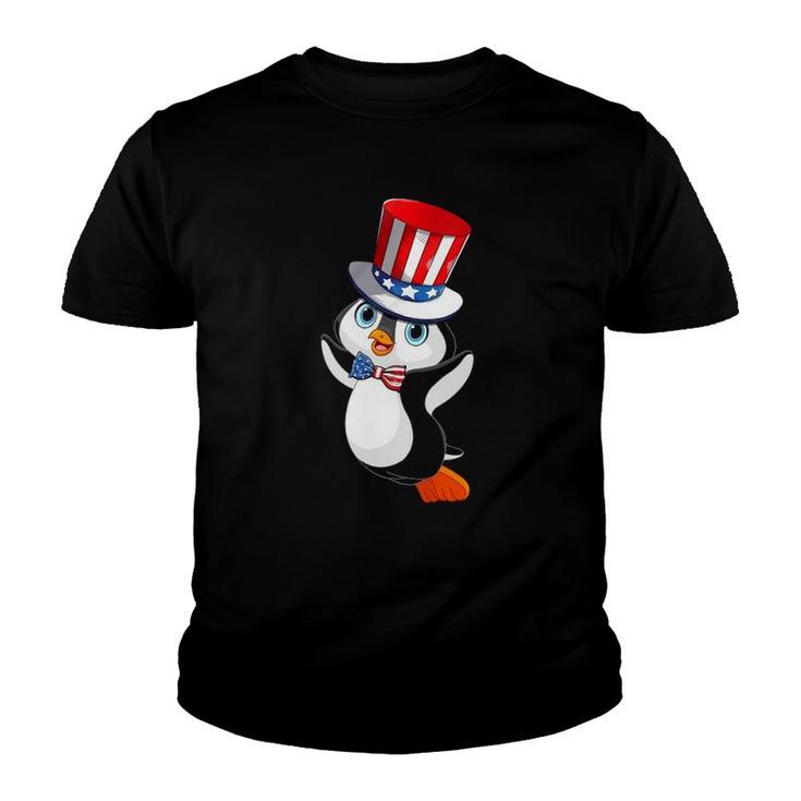 Penguin American Flag Hat Patriotic 4Th Of July  Gifts Youth T-shirt