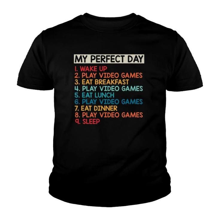 Perfect Day Eat Play Video Games Sleep Gamer Gaming Console Youth T-shirt