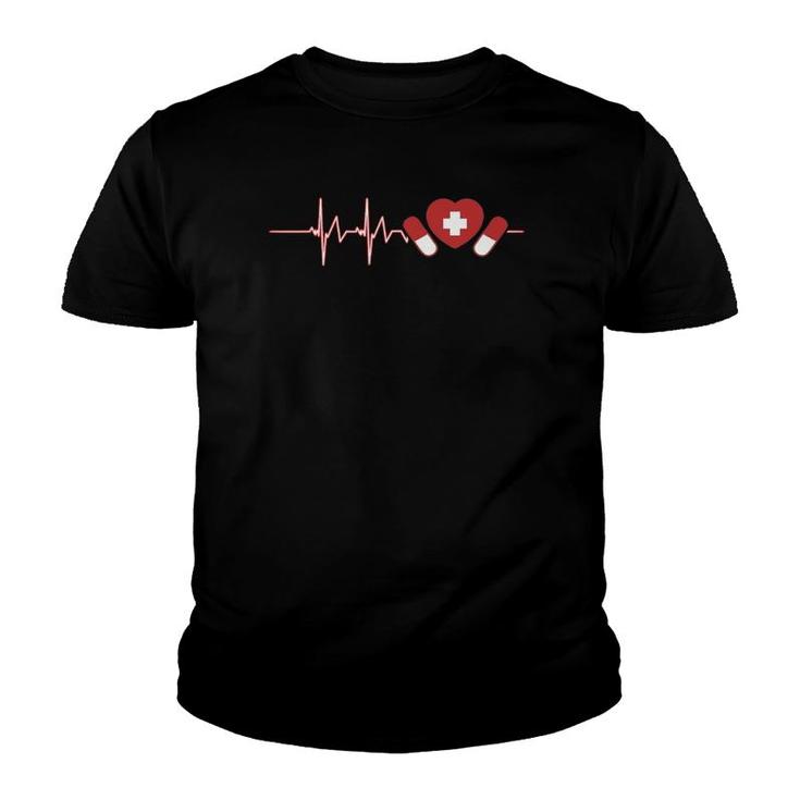 Pharmacist Pharm Tech Medicine Nurse Druggist Heartbeat Youth T-shirt