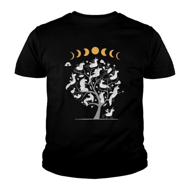 Phases Of The Moon Tree With Unicorns Youth T-shirt