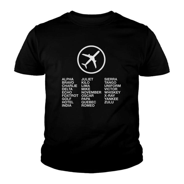 Phonetic Alphabet With Airplane Youth T-shirt