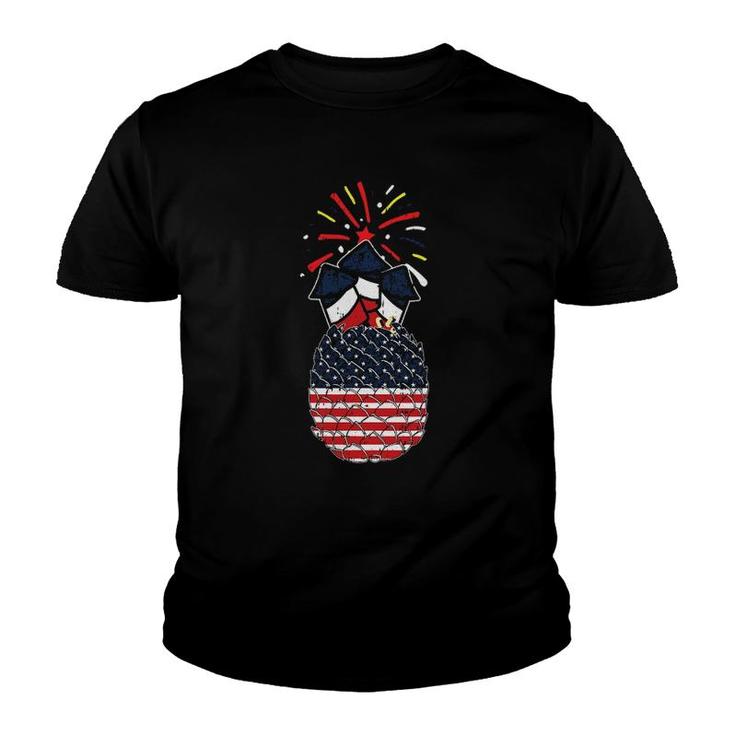 Pineapple American Flag 4Th Of July Cool Hawaiian Patriotic Youth T-shirt