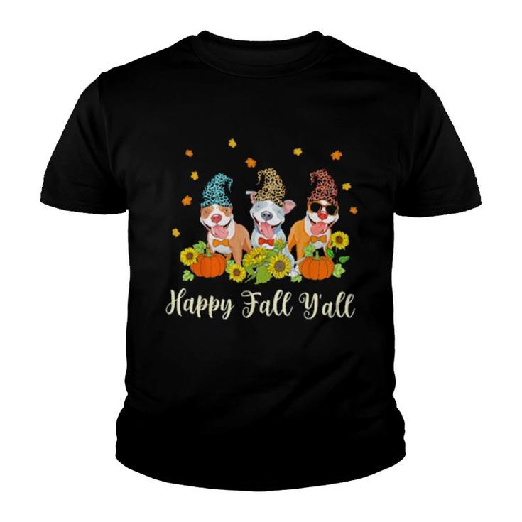 Pitbull Dogs Happy Fall Y'all Halloween  Youth T-shirt