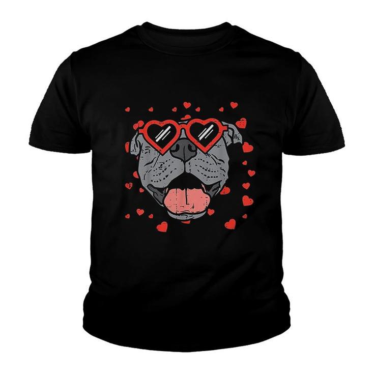 Pitbull Face Heart Glasses Youth T-shirt