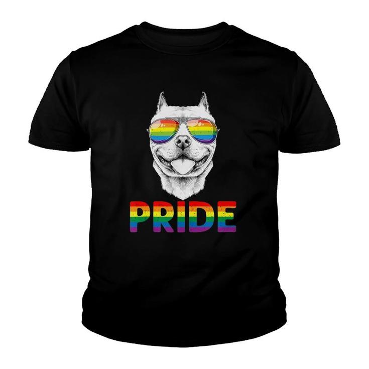 Pitbull Gay Pride Lgbt Rainbow Flag Sunglasses Lgbtq Tank Top Youth T-shirt